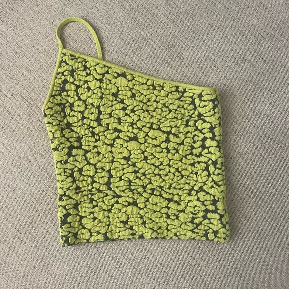 Urban Outfitters Tops - Urban Outfitters acid green one shoulder crop top animal textured print small
